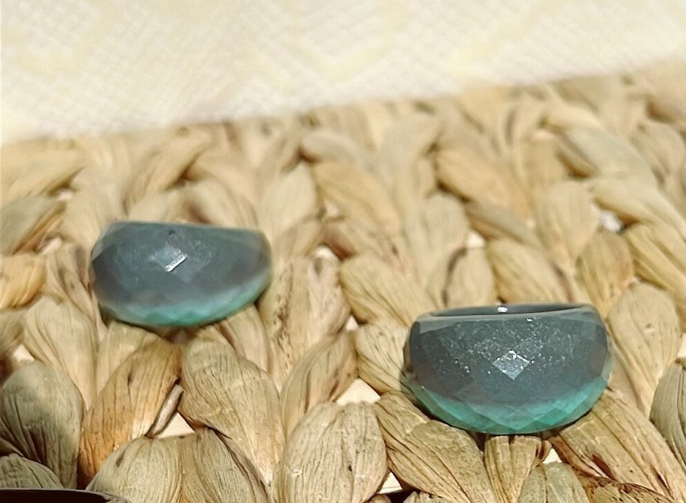 MAGNETIC COPPER BEVELED DOME RING- TURQUOISE GRAY