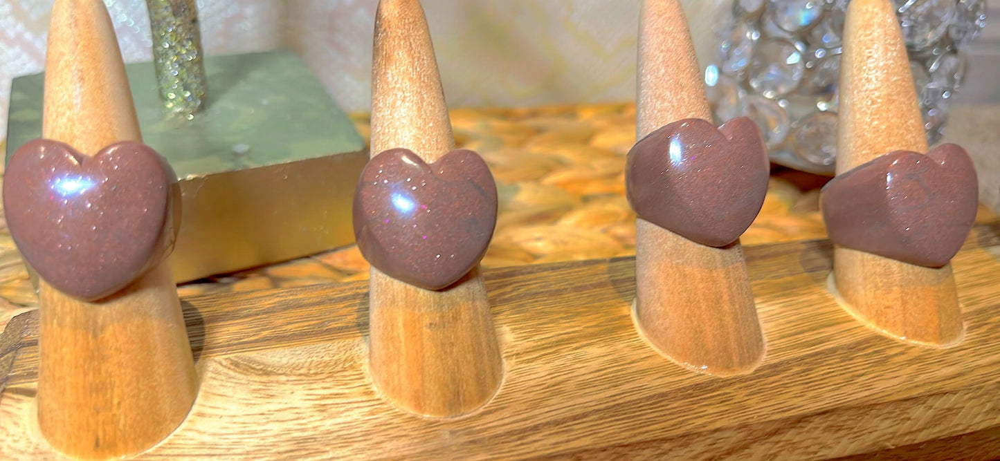 MAGNETIC COPPER HEART RING - SPARKLE MAUVE