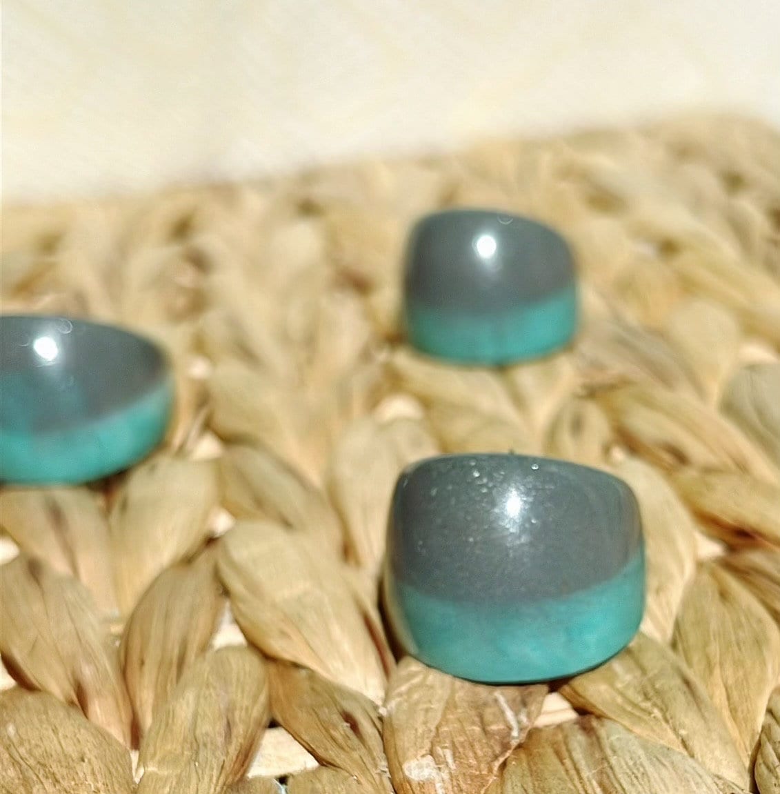 MAGNETIC COPPER DOME RING - TURQUOISE GREY