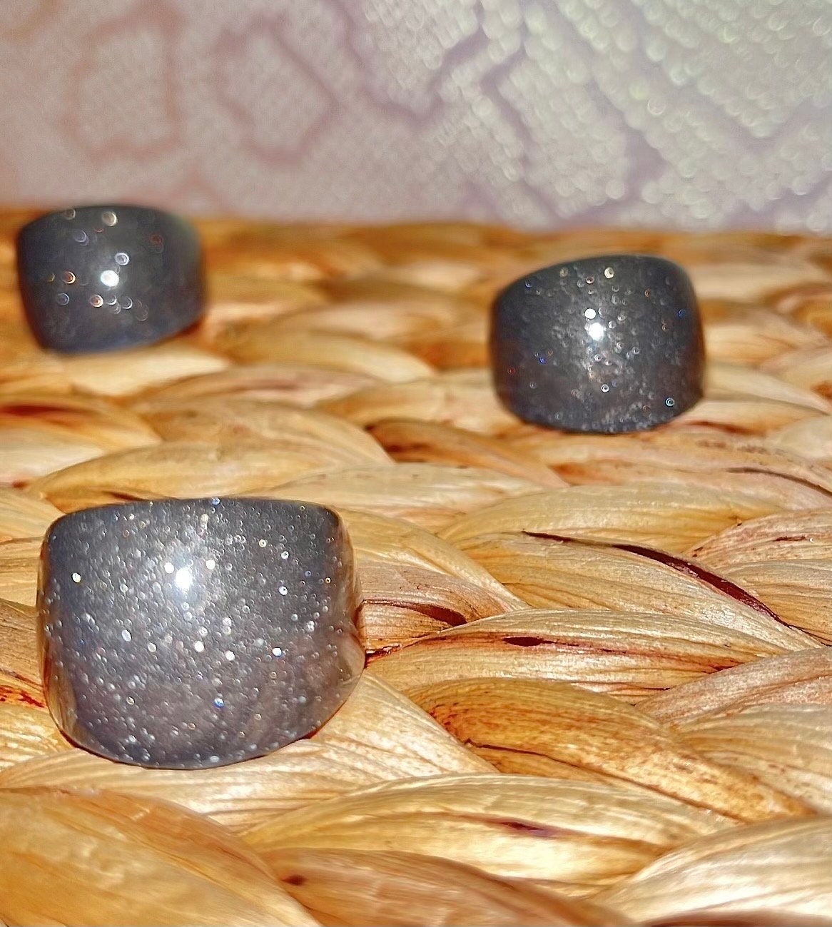 MAGNETIC COPPER DOME RING - SPARKLE DARK GREY