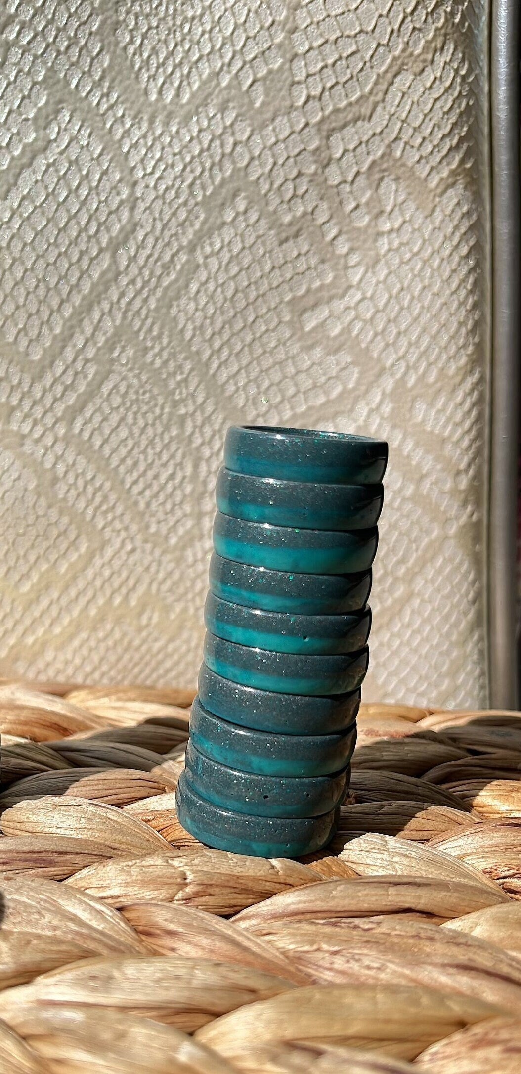 MAGNETIC COPPER 8MM BAND RING- SPARKLE OCEAN