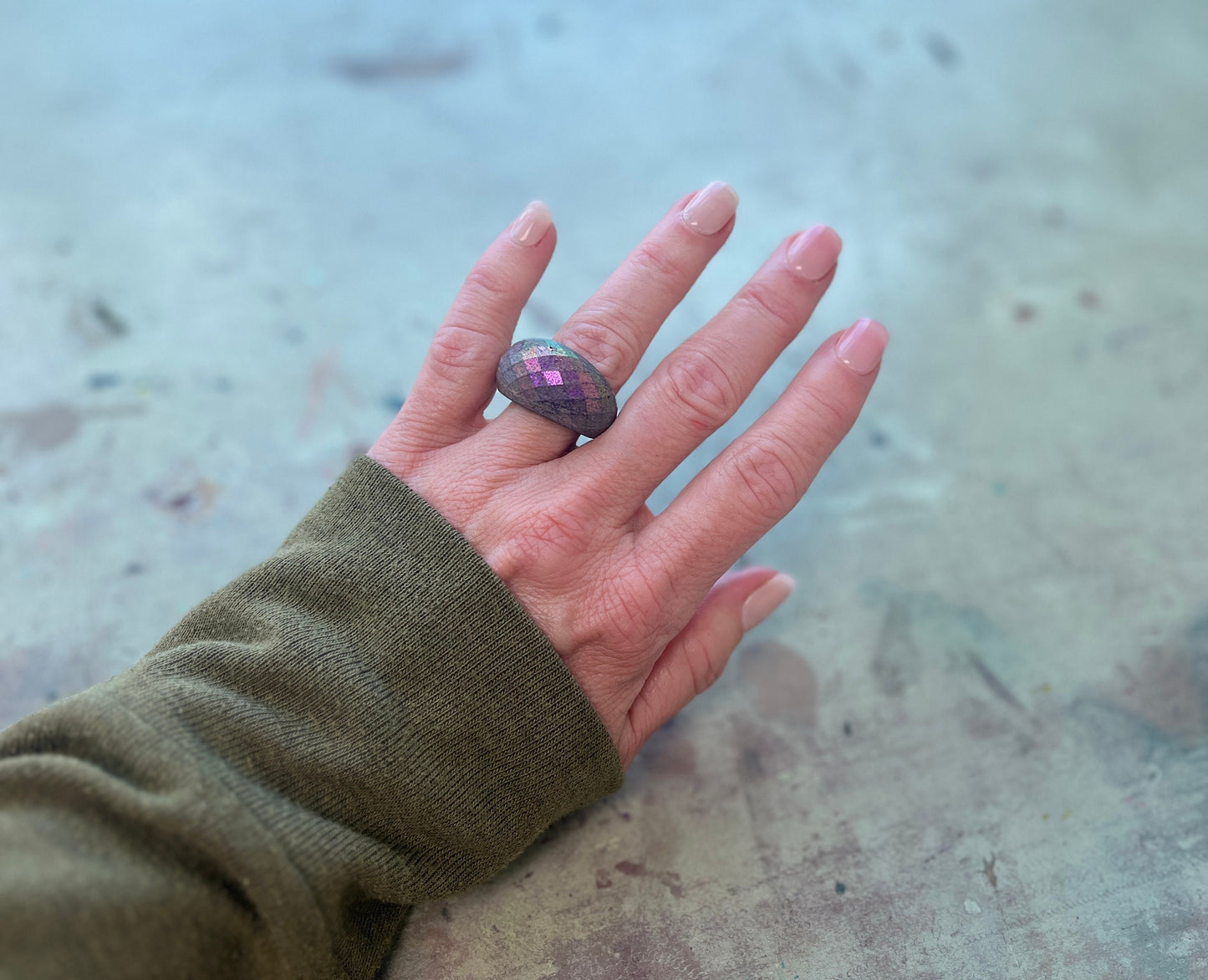 MAGNETIC COPPER BEVELED DOME RING- FAIRY DUST